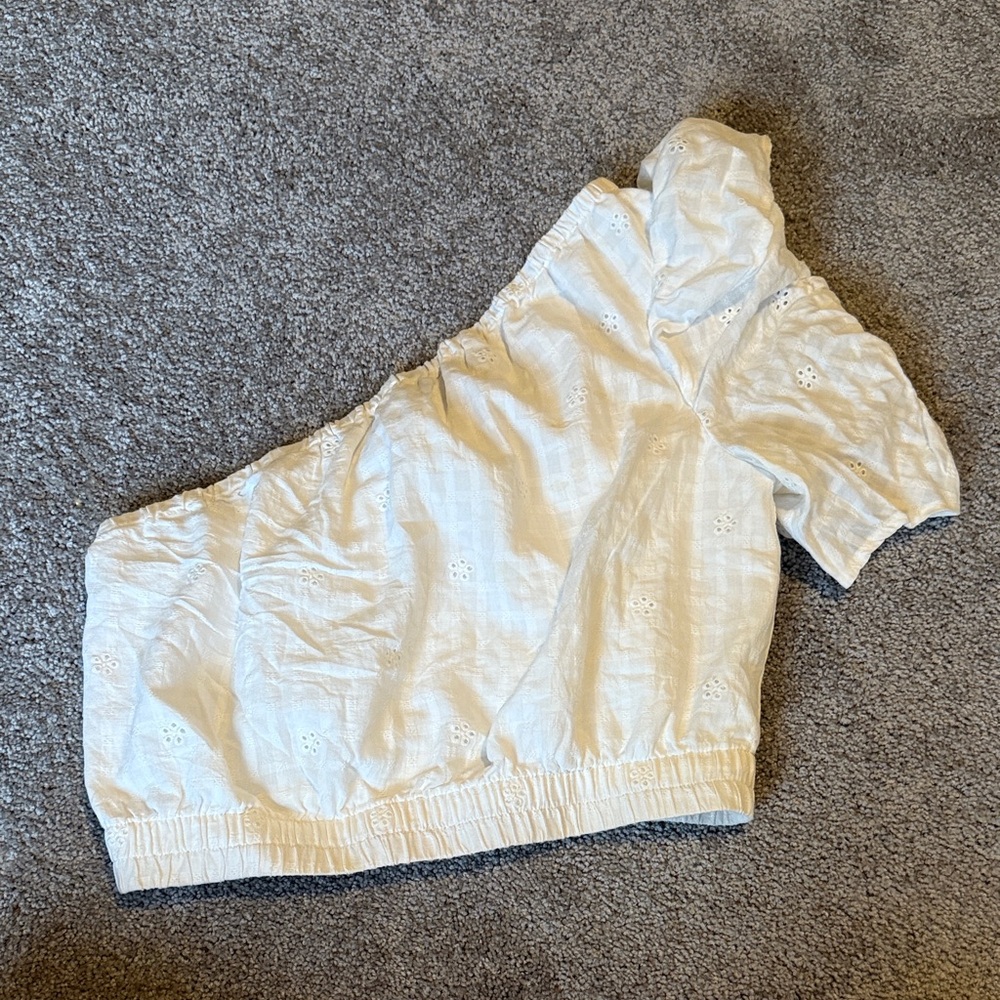 White One-Shoulder Eyelet Top